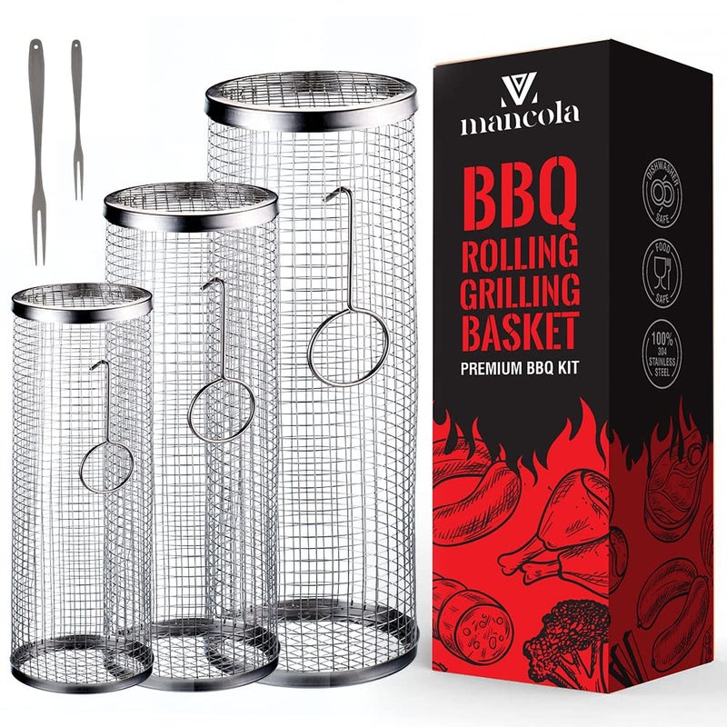 mancola BBQ Net Tube-Rolling Grilling Basket Rolling Grilling Baskets for Outdoor Grilling Round Stainless Steel BBQ Grill Mesh  Camping Barbecue Rack for Vegetables  French Fries  Fish - Image 1